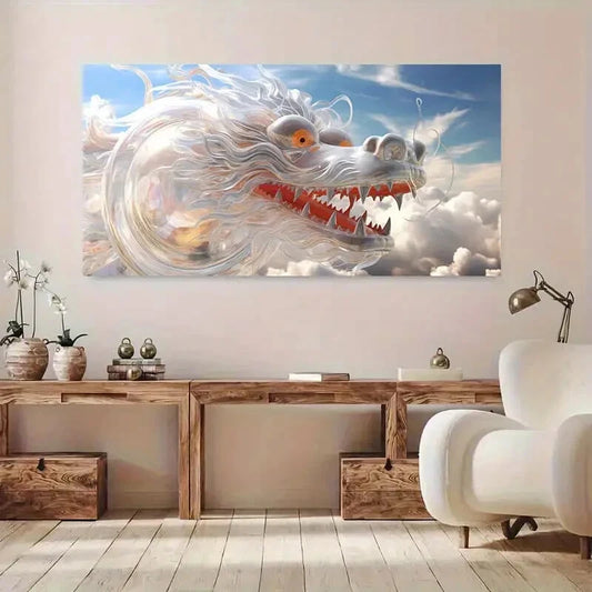 White Dragon Cloudy Sky wall canvas office home room framed 120x60cm - Bella Home Decor