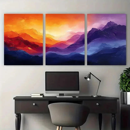 3pcs Abstract Fiery Purples and Oranges Design Metal Print Ready to Hang Art