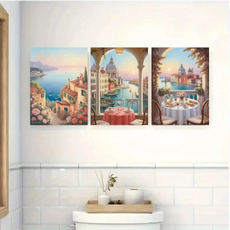 3pcs Coast Venice Canal Florence View Metal Print Ready to Hang Art