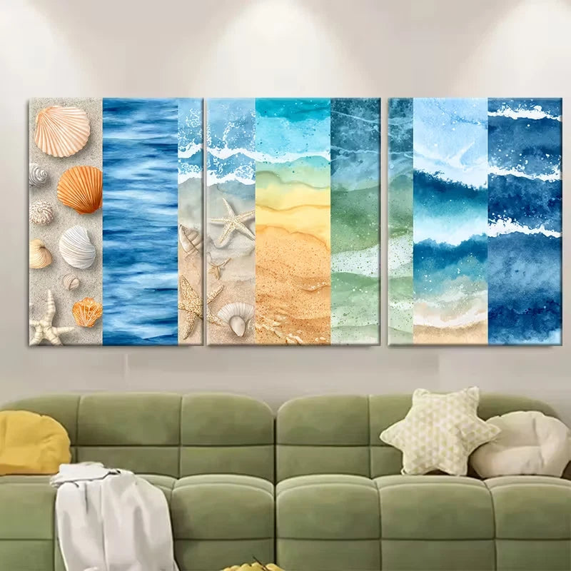 3pcs Ocean, Sand, Shells & Shoreline Scenes Metal Print Ready to Hang Art