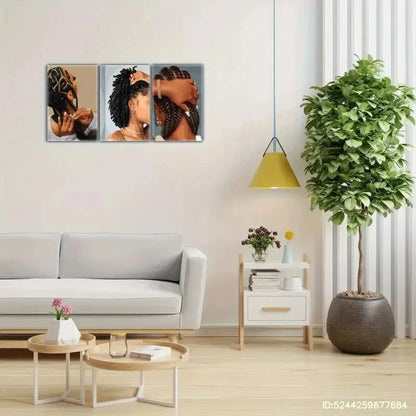 3pcs Touch of Sophistication Black Girl Art Metal Print Ready to Hang Art