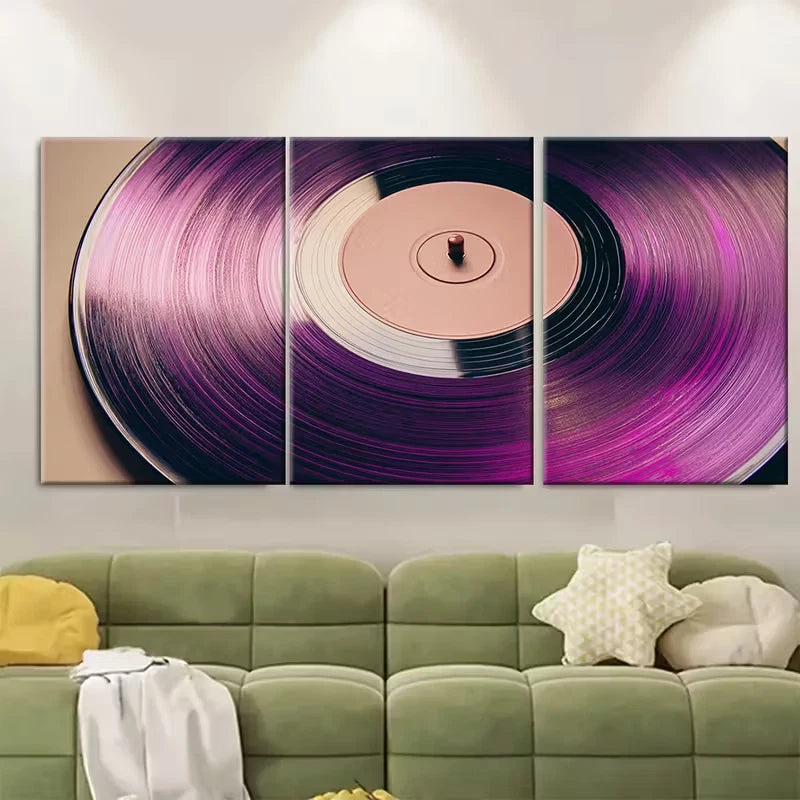 3pcs Purple Retro Vinyl Record Metal Print Ready to Hang Art