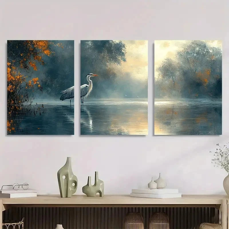 3pcs Dark Grey Background Serene Nature Scene Metal Print Ready to Hang Art