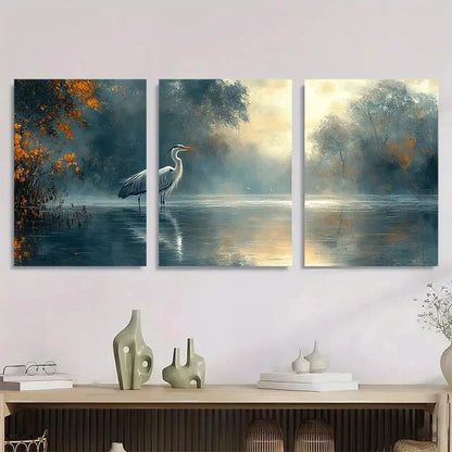 3pcs Dark Grey Background Serene Nature Scene Metal Print Ready to Hang Art