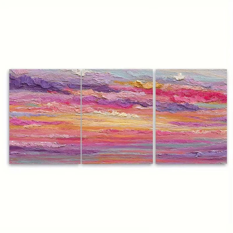 3pcs Pink Sunset Art Coastal Beach House Metal Print Ready to Hang Art