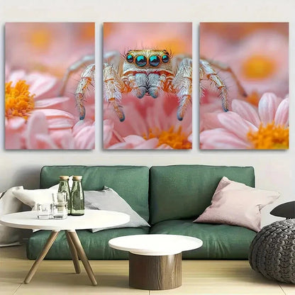 3pcs Jumping Spider Arachnid Giclee Florals Design Metal Print Ready to Hang Art