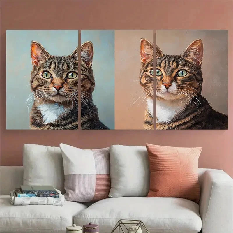 3pcs Cat Portrait Memorial Illustration Metal Print Ready to Hang Art