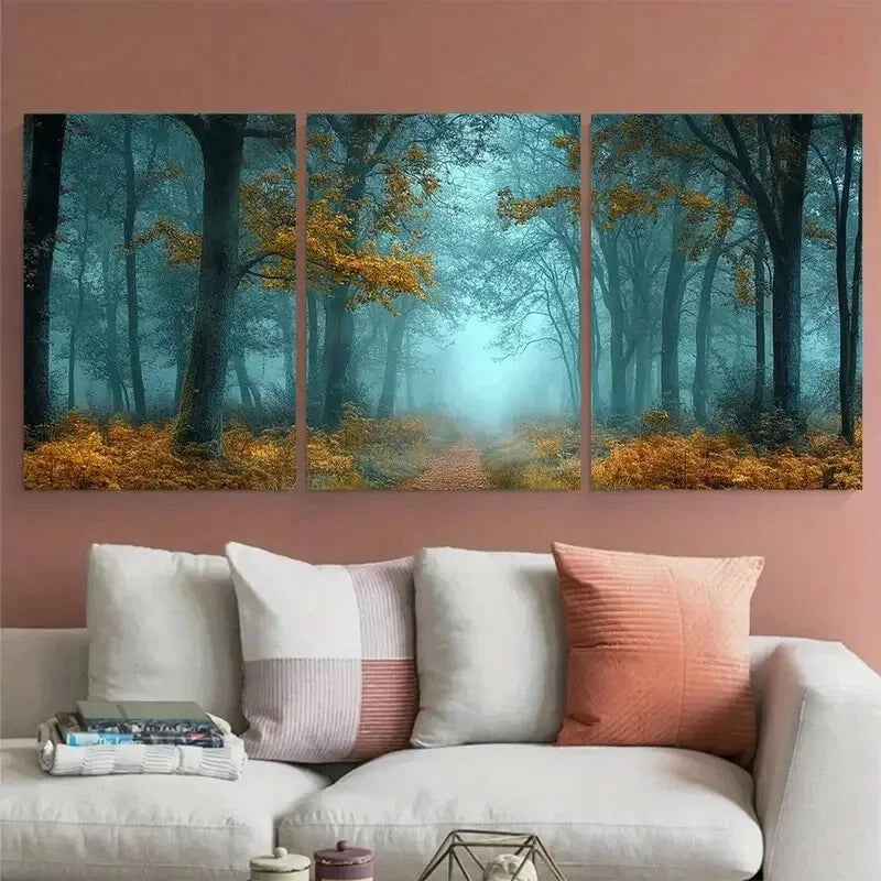 3pcs Enchanting Misty Woodland Fairytale Forest Metal Print Ready to Hang Art