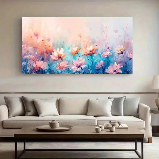 Pink Flowers Floral Design wall canvas office home room framed 120x60cm