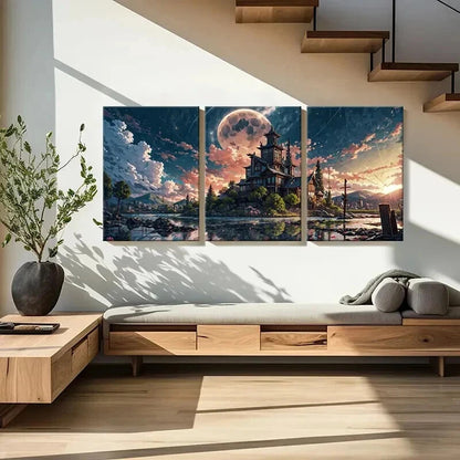 3pcs Japanese Style Temple Vintage  Wall Art Set Canvas Framed 40x60cm - High Quality Print 100% Australian Made Wall Canvas Ready to Hang