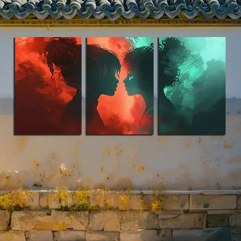 3pcs Vibrant two Women Facing each other Metal Print Ready to Hang Art