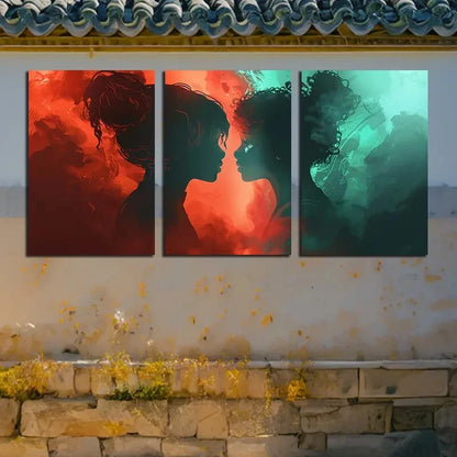 3pcs Vibrant two Women Facing each other Metal Print Ready to Hang Art