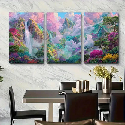 3pcs Cute Waterfall Painting Pastel Perfect Wall Art Set Canvas Framed 40x60cm - High Quality Print 100% Australian Made Wall Canvas Ready to Hang