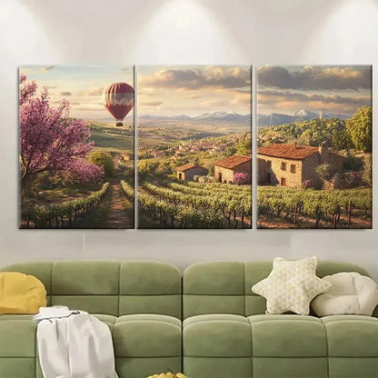 3pcs Spanish Countryside in Spring Vineyards Metal Print Ready to Hang Art