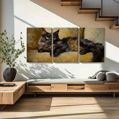 3pcs Artistic Abstract Animal Cat Painting Metal Print Ready to Hang Art
