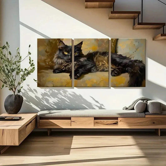 3pcs Artistic Abstract Animal Cat Painting Metal Print Ready to Hang Art