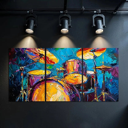 3pcs Abstract Drum Set Painting Metal Print Ready to Hang Art