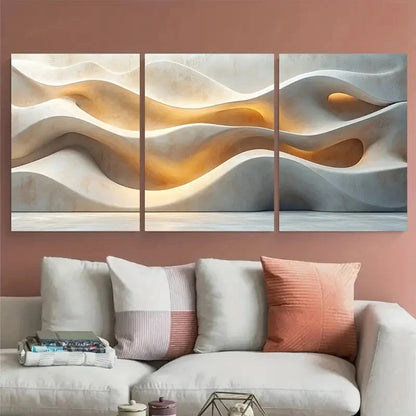 3pcs Vibrant Light Beige Minimalist Soft Shapes Metal Print Ready to Hang Art