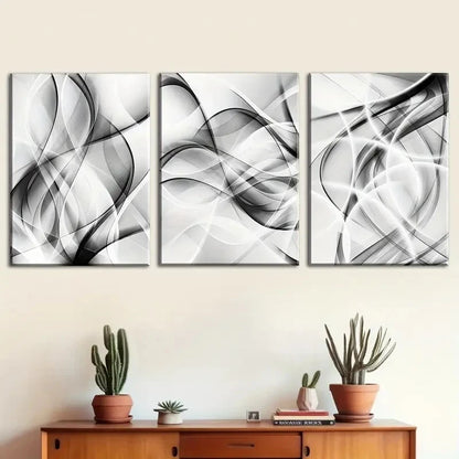 3pcs Black & White Abstract Geometric Lines Metal Print Ready to Hang Art