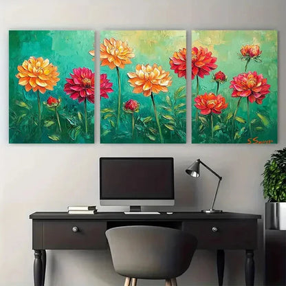 3pcs Dahlia Flowers Blooms Meadow Design Wall Art Canvas Unframed – High Quality Print 100% Australian Made Wall Canvas