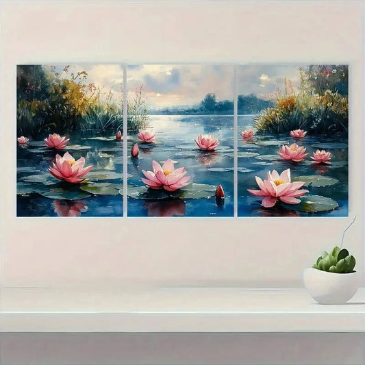 3pcs Water Lily Monet-Inspired Summer Landscape Metal Print Ready to Hang Art
