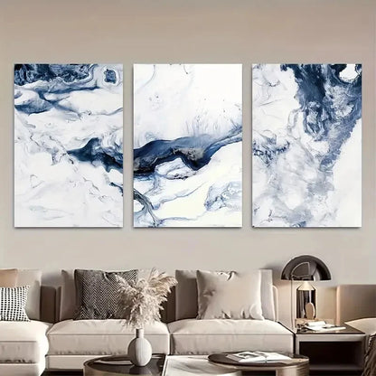 3pcs Featuring Navy Blue And White Ocean Metal Print Ready to Hang Art