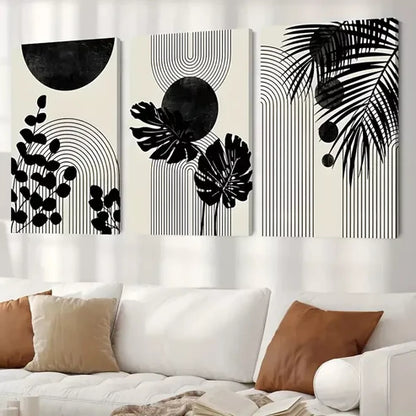 3pcs Black Boho Tropical Canvas Framed 60x90cm - High Quality Print 100% Australian Made Wall Canvas Ready to Hang
