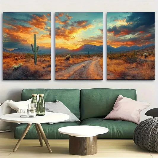 3pcs Saguaro Cactus Mountain Scene Metal Print Ready to Hang Art