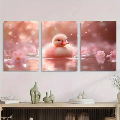 3pcs Pink Tutu Duckling Bird River Metal Print Ready to Hang Art
