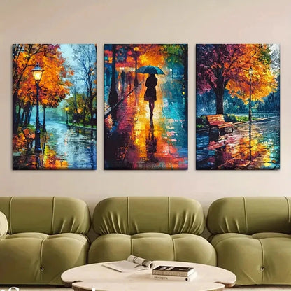 3pcs Abstract Vibrant Autumn Street Scene Metal Print Ready to Hang Art
