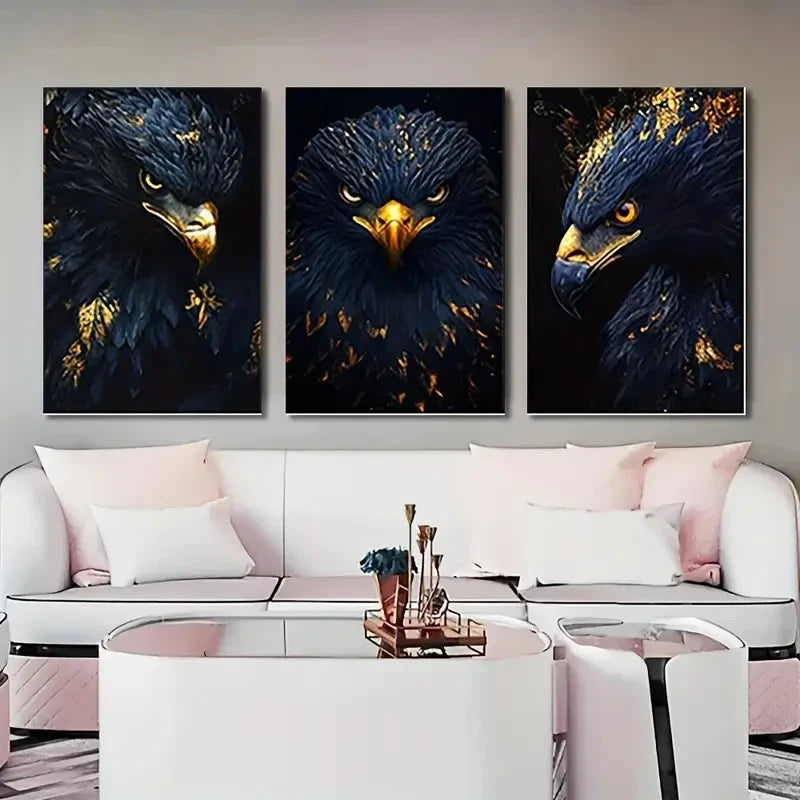 3pcs Eagle Modern Black & Golden  Wall Art Canvas Framed 40x60cm - High Quality Print 100% Australian Made Wall Canvas Ready to Hang