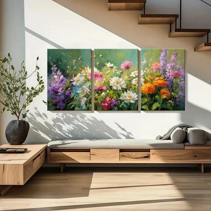 3pcs Vibrant Floral Art Abstract Garden Painting Metal Print Ready to Hang Art