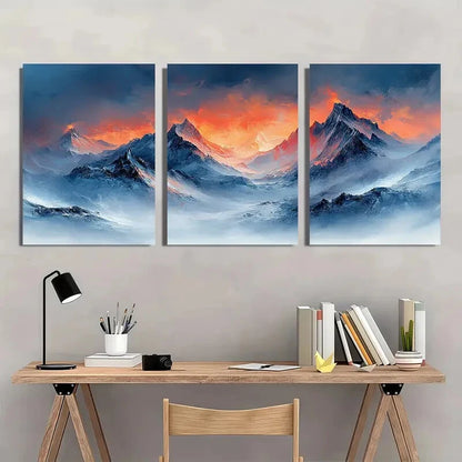 3pcs Blush and Black Mountain Landscape Metal Print Ready to Hang Art