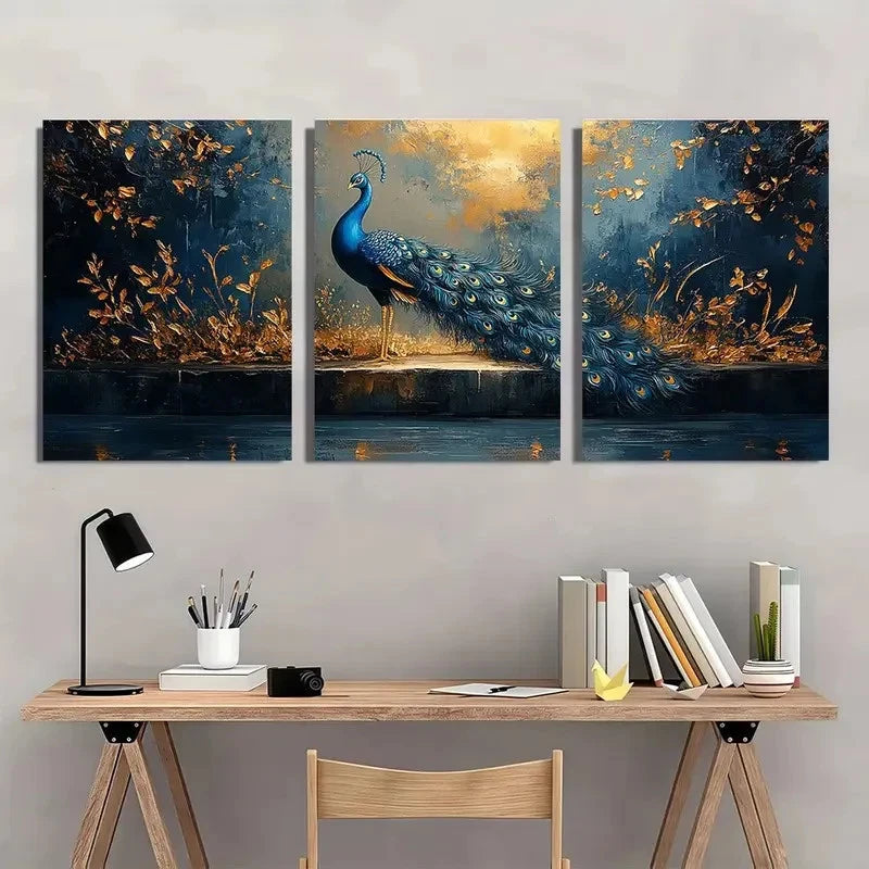 3pcs Animal Theme Elegant Peacock Wall Art Set Canvas Framed 40x60cm - High Quality Print 100% Australian Made Wall Canvas Ready to Hang