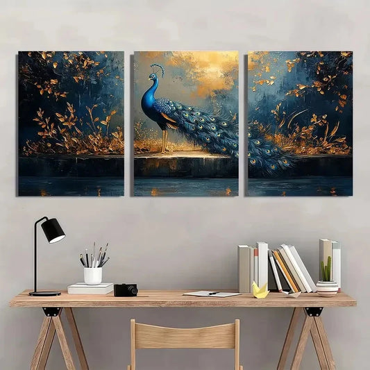 3pcs Animal Theme Elegant Peacock Wall Art Set Canvas Framed 40x60cm - High Quality Print 100% Australian Made Wall Canvas Ready to Hang