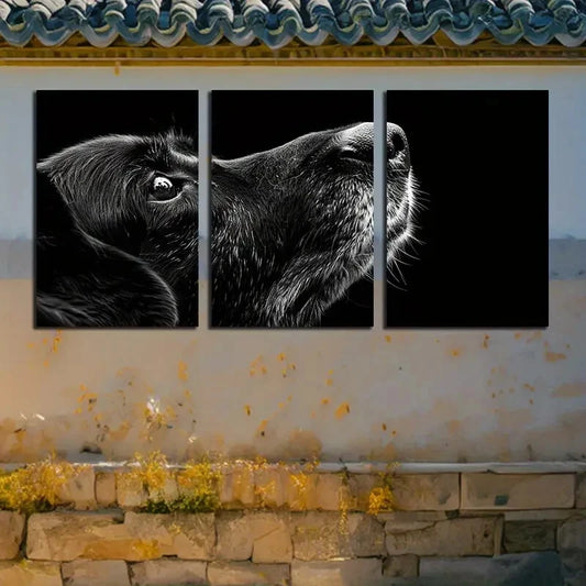 3pcs Dog Portrait in Black Background Metal Print Ready to Hang Art