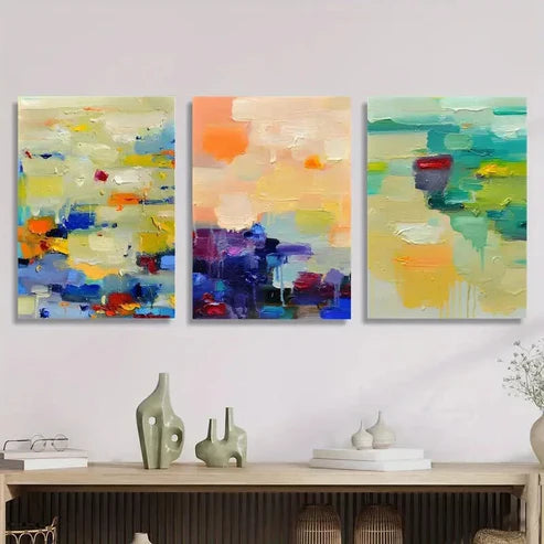 3pcs Abstract Textured Painting, Vibrant Colors Wall Art Set Canvas Unframed - High Quality Print 100% Australian Made Wall Canvas