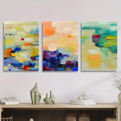 3pcs Abstract Textured Painting, Vibrant Colors Wall Art Set Canvas Unframed - High Quality Print 100% Australian Made Wall Canvas