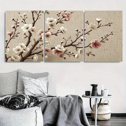 3pcs Elegant Pink Blossom Branch Metal Print Ready to Hang Art