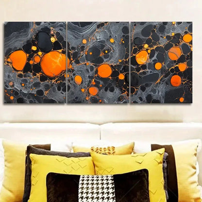 3pcs Abstract Fluid Orange Bubbles Metal Print Ready to Hang Art