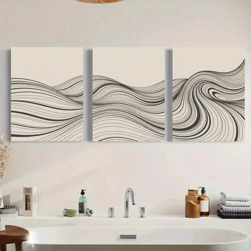 3pcs Flowing Lines Decorations Painting Metal Print Ready to Hang Art