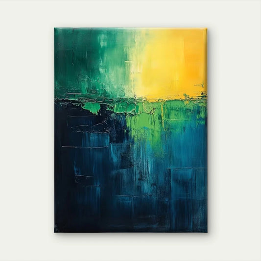 Abstract Painting - Blue Teal Green Yellow 60x90cm Metal Print Ready to Hang