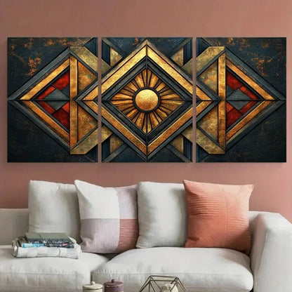 3pcs Geometric Elegant Ornamental Texture Design Metal Print Ready to Hang Art
