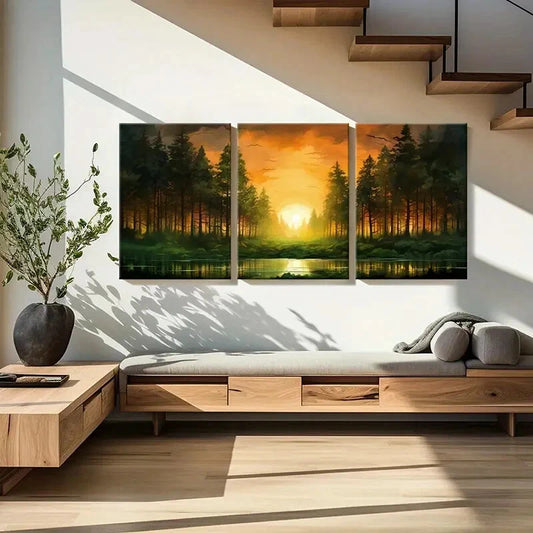 3pcs Sunset Landscape Forest Reflection Metal Print Ready to Hang Art
