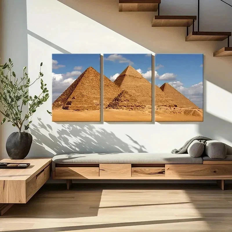 3pcs Pyramids in Egypt Travel Art Vintage Wall Art Set Canvas Framed 40x60cm - High Quality Print 100% Australian Made Wall Canvas Ready to Hang