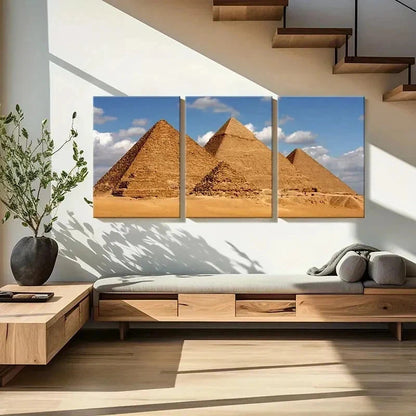 3pcs Pyramids in Egypt Travel Art Vintage Wall Art Set Canvas Framed 40x60cm - High Quality Print 100% Australian Made Wall Canvas Ready to Hang