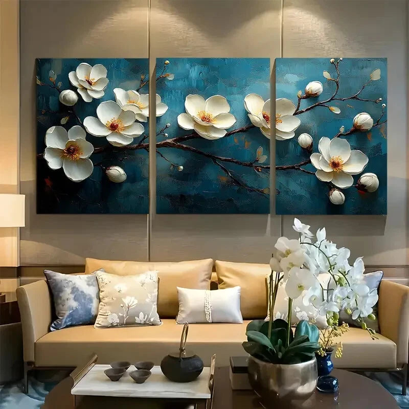 3pcs Minimalist White Flower Abstract Floral Metal Print Ready to Hang Art