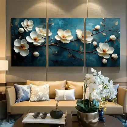 3pcs Minimalist White Flower Abstract Floral Metal Print Ready to Hang Art