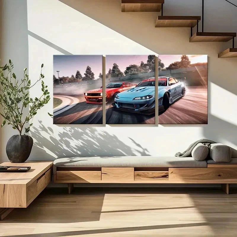 3pcs Super Car Racing Modern Vehicle Wall Art Set Canvas Framed 40x60cm - High Quality Print 100% Australian Made Wall Canvas Ready to Hang