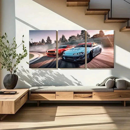 3pcs Super Car Racing Modern Vehicle Wall Art Set Canvas Framed 40x60cm - High Quality Print 100% Australian Made Wall Canvas Ready to Hang